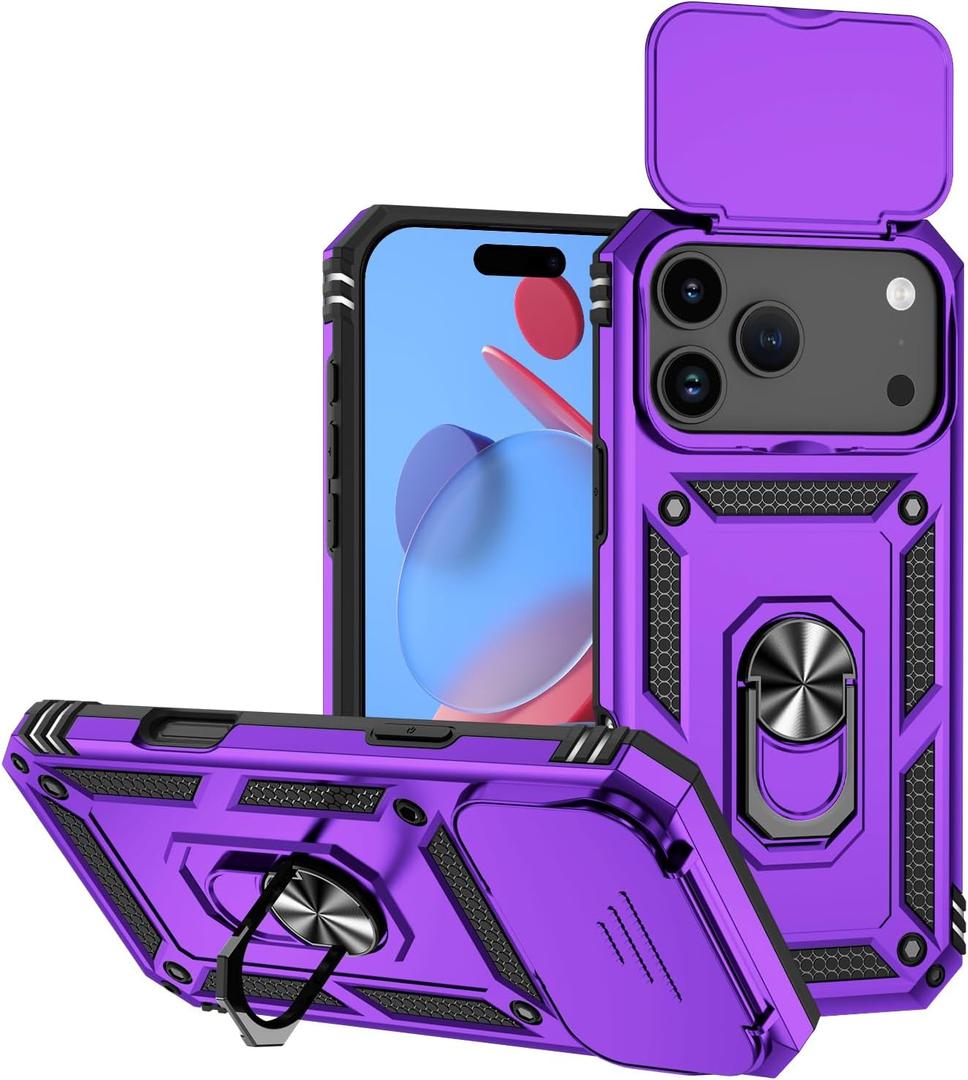 Hitaoyou Compatible with iPhone 17 Pro Max Case 6.9", iPhone 17 Pro Max Magnetic Case with Camera Cover & Kickstand Military Grade Shockproof Cover Dark Purple