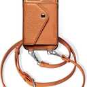 LUCKYCOIN for iPhone 16 Pro Max Crossbody Wallet Case  Genuine Leather Phone Purse with Adjustable Strap and Card Holder,Lanyard Phone Purse Case for Women,Pebble Grain Brown