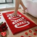 Duraaamo Valentines Bathroom Rug 16 x 24 Inch Red White XOXO Tufted Bath Mat Absorbent Non Slip Rectangle Anniversary Wedding Mat Floor Doormats Rugs for Bathroom Living Room Home Decor