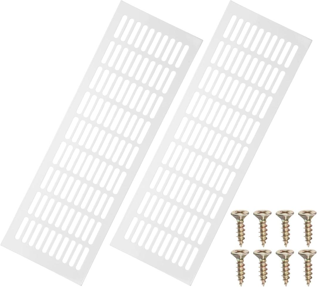 PATIKIL 2 Pcs 18 x 6 Inch Door Air Vent Cover, Aluminum Grille Ventilation Cover with Mounting Screws for Cabinet Wardrobe Ceiling Door, White