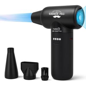Compressed Air Duster - Electric Duster for Hair Barber, 3 Gear Mini Portable Jet Dry Air Blower, Cordless Vacuum Cleaner, for PC, Office,Salon, Fan, Laptop, Keyboard, Car -Black