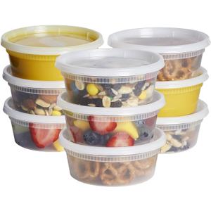 GUSTO [48 Sets - 8 oz. Plastic Deli Disposable Food Storage Containers with Airtight Lids - Slime Containers (Formerly Comfy Package)