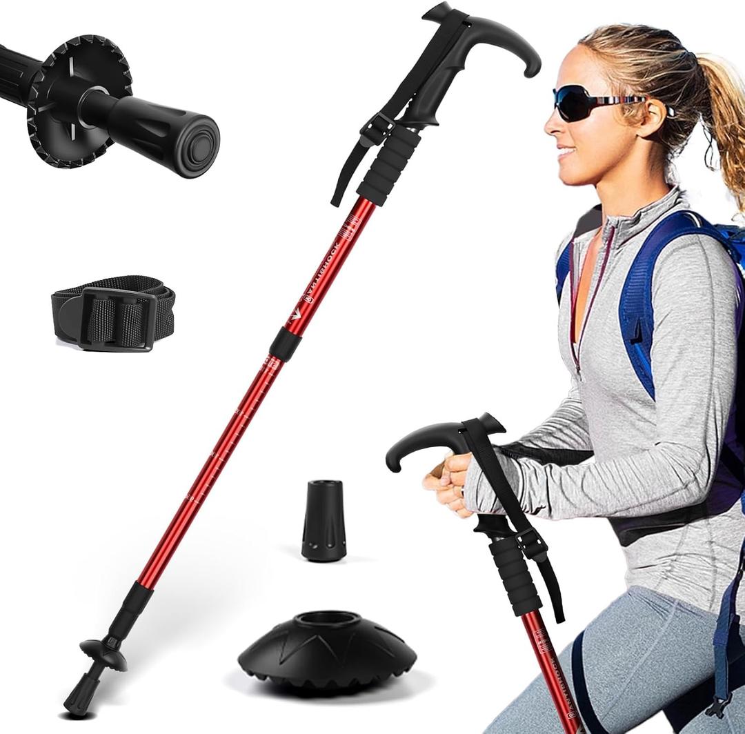 Walking Stick for Hiking, Adjustable Hiking Poles Lightweight for Men, Women and Kids, Walking Canes for Seniors Balance, Aluminum Trekking Poles Use for Travel, Skiing, Hiking, Mountaineering (Red)
