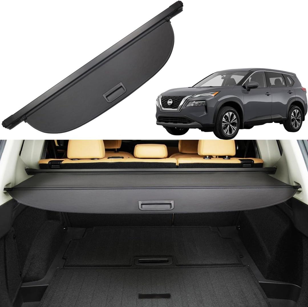 Cargo Cover for Nissan Rogue 2021 2022 2023 2024 2025 Accessories Rear Trunk Cover Rear Trunk Security Cover Shielding Shade, Black, Not for Rogue Sport