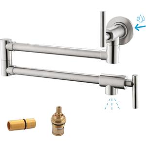 Havin Upside Down Pot Filler Faucet Wall Mount,Stainless Steel Material,with Stretchable Double Joint,2 cartridges Control Water,Brushed Nickel Color