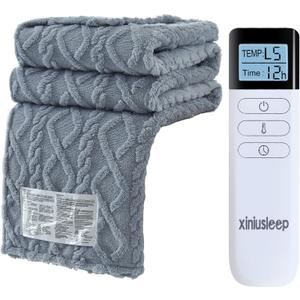 Heated Blanket Electric Blanket 50"x60", Soft Taffeta Sherpa Electric Throw with 5 Heating Level & 1-12 Hour Auto Off, Heated Throw with Overheating Protection, Machine Washable(Light Grey)