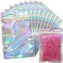 100 Pack Resealable Holographic Bags for Small Business, Iridescent Mylar Bags with Clear Front Smell Proof Foil Packing Pouches for Multipurpose Storage (7.9 X 10.2 inches)
