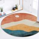 Abstract Round Rug 3ft, Faux Wool Soft Throw Area Rugs, Washable Farmhouse Small Circle Rug, Floor Low Pile Mats for Bedroom Bathroom Laundry Room Nursery Decor