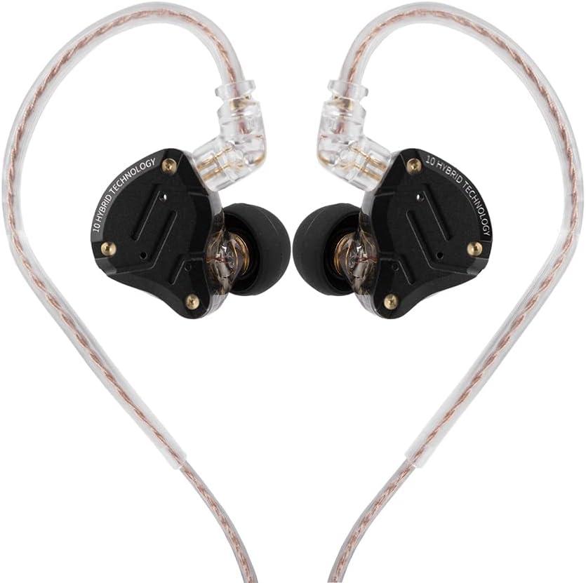 Linsoul KZ ZS10 Pro, 4BA+1DD 5 Driver in Ear Monitor, HiFi Wired Earbuds, Gaming Earbuds, Hybrid IEM Earphones with Stainless Steel Faceplate, Detachable Cable for Musician(with Mic, Dark Black)