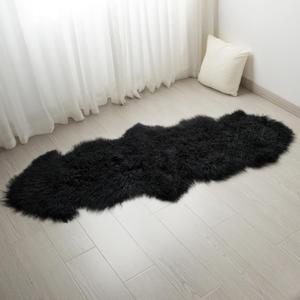 100% Genuine Sheepskin Area Rug Real Lightweight Fluffy Soft Mongolian Long Wool Fur Carpet for Couch Bed Sofa Bedroom Living Room Black 2x5ft