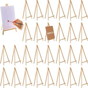 BBTO 30 Pack 12 x 6 Inch Tall Wood Easels for Painting Wooden Easels Bulk Small Art Craft Painting Easel Stand Tabletop Display Triangle Easel Art Craft Tripod for Artist Adults Student Birthday Party