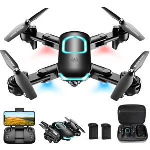 Drone with 1080P Camera, Foldable Drone for Beginners with Light, Upgrade Altitude Hold, Gesture Selfie, Waypoint Fly, 3D Flip, 3 Speed Mode, Circle Fly, One Key Start