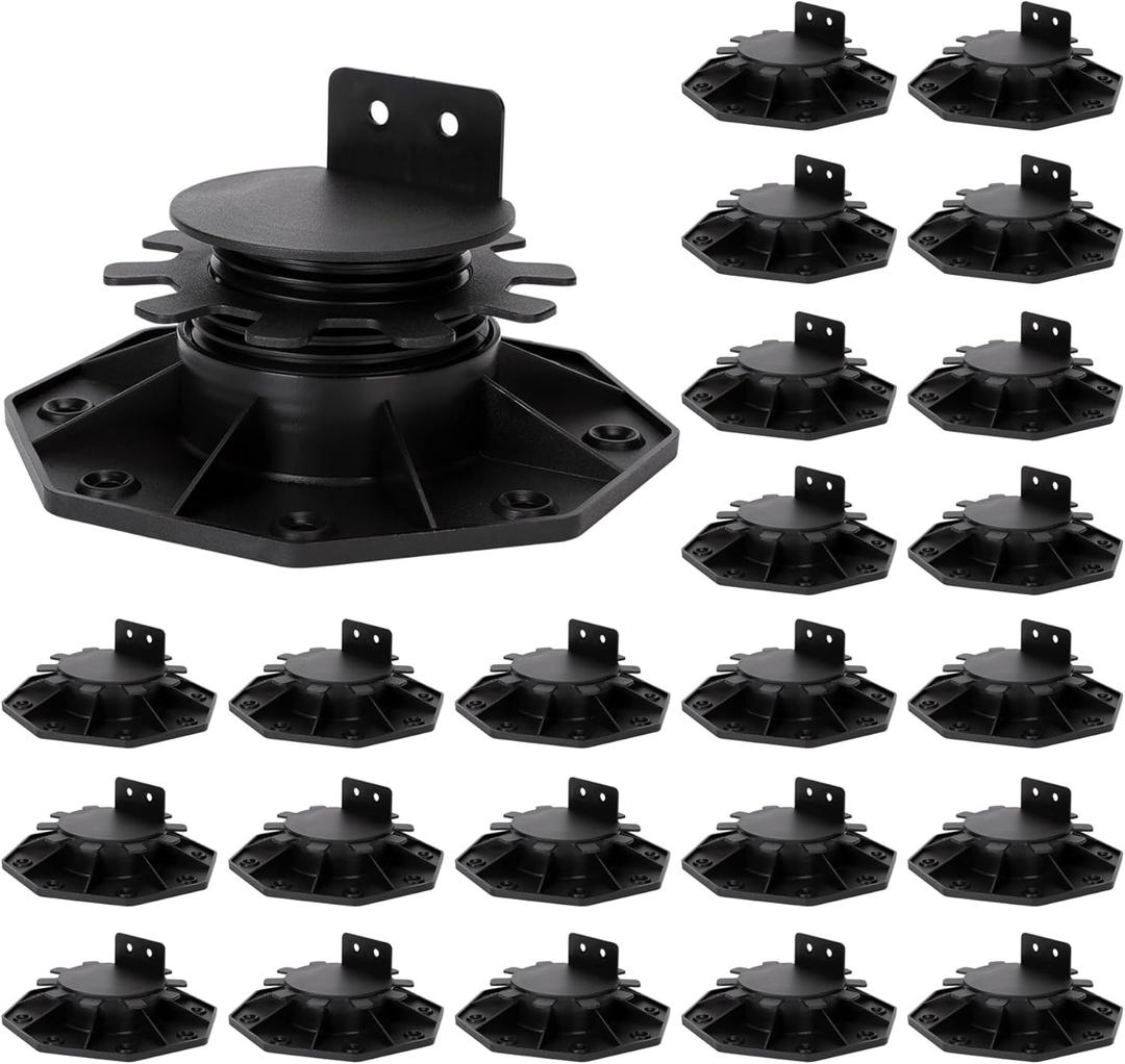 24 Pack Adjustable Deck Support, High Load Deck and Floor Support Pedestals for Floating Deck Platform Deck Floor Height Adjustable Range from 1-1/5" to 2-3/10", Black