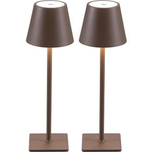 KDG 2 Pack Cordless Table Lamp,Portable LED Desk Lamp, 4000mAh Battery Operated, 3 Color Stepless Dimming Up, for Restaurant/Bedroom/Bars/Outdoor Party/Camping/Coffee Shop Night Light(Brown)