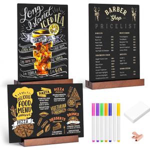 Tabletop Chalkboard with Wood Stand - 3 Pack, 8 x 12 Inch Double Sided Blackboard Food Signs Menu Message Boards for Coffee Bar, Lemonade Stand, Party Decoration - Vertical Back