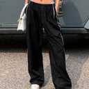 Himosyber Women's Parachute Pants Baggy Elasitc Waist Relaxed Y2K Track Pant Trousers (Black, XS)