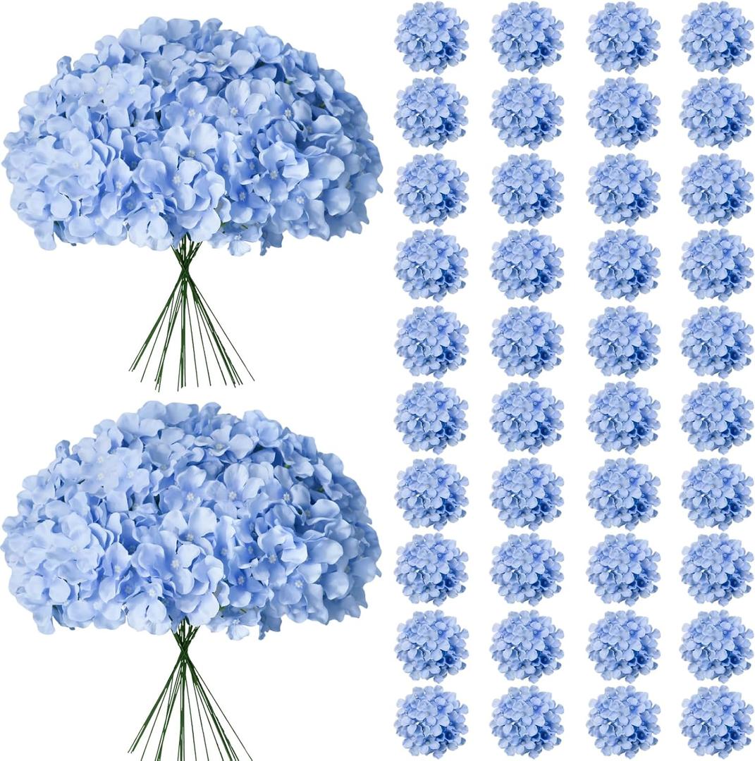 65Pcs Blue Hydrangea Artificial Flowers Bulk Realistic Silk Fake Flowers with StemsFaux Hydrangea Flowers for Wedding Home Decor Centerpieces Living Room Garden Party Baby Shower Decoration