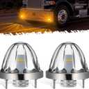 Partsam 2Pcs Glass Watermelon Lights [Patented] Clear Lens Amber LED Side Marker Turn Signal Lights with Bezel Replacement for Kenworth Peterbilt Freightliner Trucks