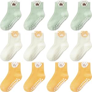 2 x Non Slip Grip Ankle Baby Socks 12 Pack for Toddler Boys and Girls Kids,Infant Cute Cotton Baby Socks (3-5T, Animal9)
