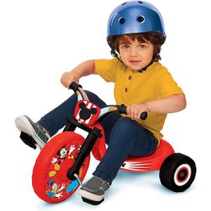 Mickey Mouse Fly Wheels Junior Cruiser Ride On - Disney Junior Kids Tricycle with Character Graphics Featuring Mickey Mouse Disney Mickey Tricycle with 10 Inches Front Wheel - For Kids Ages 2 to 4
