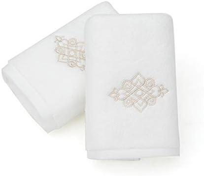 Sense Gnosis White Luxury Hand Towel Set of 2 Super Thick 100% Cotton Soft Highly Absorbent Embroidered Decorative Hand Towel for Bathroom Home Hotel Spa 13 x 29 Inch
