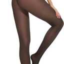 Arkim Fleece Lined Glossy Black Sheer Tights Women,Crotch 1 Seam Line Translucent Thermal Tights Winter Leggings (Large)