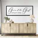 Give It to God and Go to Sleep Wall Art: 40 x 15 Inch Framed Christian-Inspired Quote Sign, Large Farmhouse Bedroom Wall Decor for Above Bed, Rustic Wood Wall Hanging, Black Frame