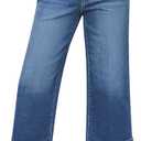 GRAPENT Capri Jeans for Women Wide Leg High Waisted Effortless Flow Pull On Stretchy Denim Elastic Waist Pants with Pockets (Large, Medium Blue)