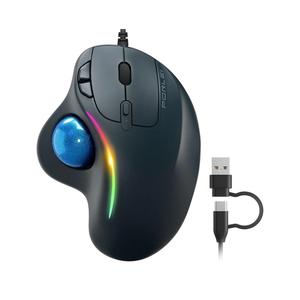Wired Trackball Mouse with RGB Lighting, Ergonomic Thumb Control to Reduce Muscle Strain, 5 Adjustable DPI, Dual USB-C & USB-A Connectivity, Compatible with PC, Laptop, Mac, Windows-Blue