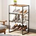 Garden 4 you Shoe Rack for Closet Narrow 4 Tiers, Small Shoe Rack with Brown Wooden Tabletop, Adjustable Metal Shoe Shelf for Closet Entryway Hallway Living Room