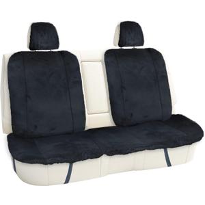FH Group Doe16 Faux Rabbit Fur Car Seat Cushions, Universal Fit, Fluffy Car Seat Covers for Sedan, Truck, SUV, Van, Rear Set Black