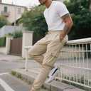 Men's Cargo Pants Casual Lightweight Elastic Waist Drawstring Pant with Pockets (XXL)