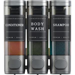 Shampoo and Conditioner Dispenser,Shower Soap Dispenser 3 Chamber No Drill Wall-Mounted Shampoo Dispenser for Shower Wall Mounted Shower Dispenser for Bathroom Hotel Large Capacity,Dark Gray1