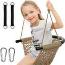 Hand-Knitting Toddler Swing, Swing Seat for Kids with Adjustable Ropes, Little tikes Swings Set, for Outdoor Indoor, Playground, Backyard (Light Brown)