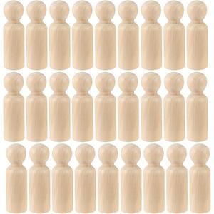HAKZEON 40 Pack 3-1/2 Inches Unfinished Wooden Peg Dolls, Decorative Wooden Peg Dolls People, Wood Peg Doll Body for Painting, DIY Craft Art Projects, Home Decoration