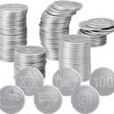 Zubebe 300 Pieces Plastic Hanukkah Gelt Coins Bulk Dreidel Menorah Star of Davids Design Coins for Hanukkah Party Favors Decorations, 6 Styles for Treasure Hunt Game(Silver)