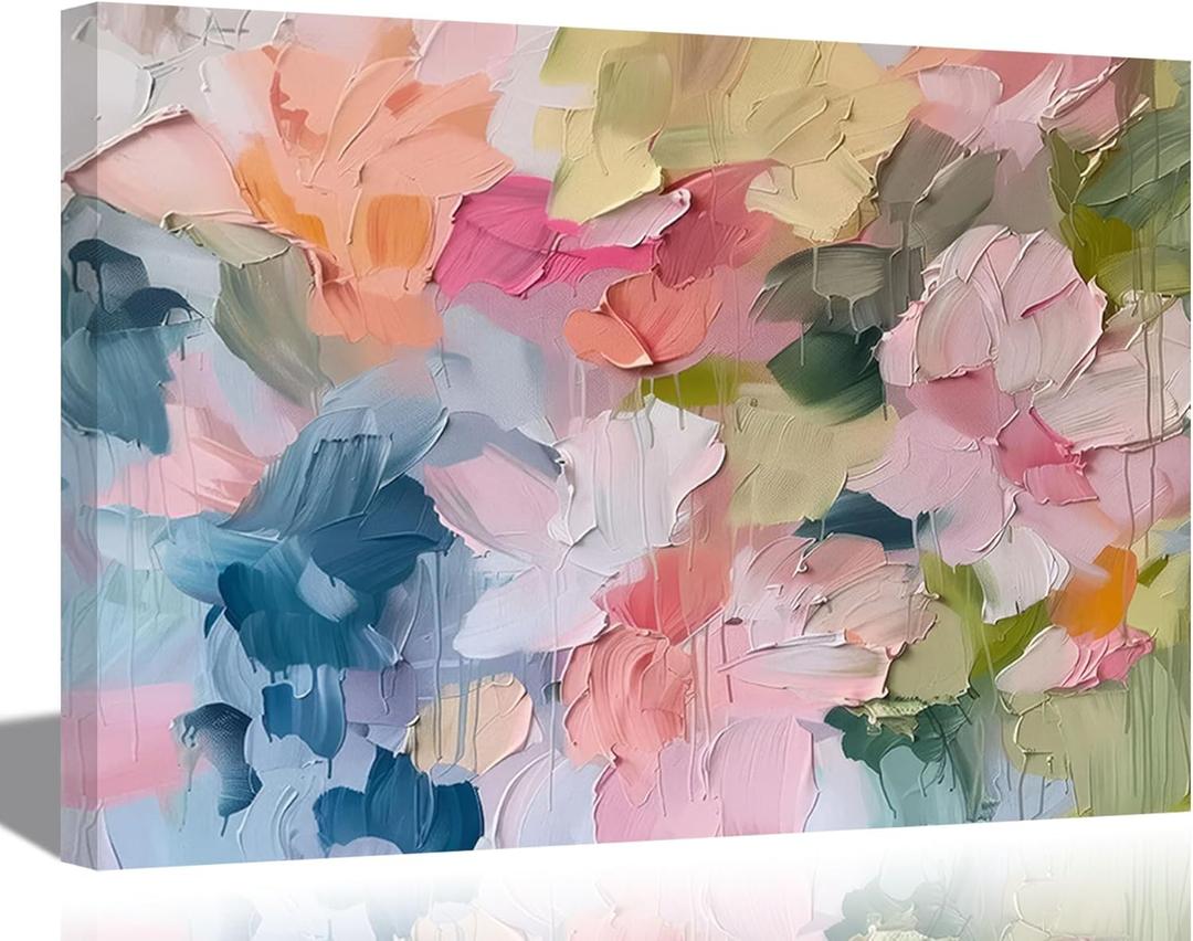 Pink Abstract Canva Wall Art Modern Colorful Oil Painting Style Wall Decor Pisture Danish Powder Palette Poster Print Painting for Living Room Bedroom Leisure Area Painting Artwork Home Decoration (16x24in, Canvas)
