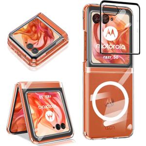 for Motorola Razr 2024/2025 Case Clear,Magnetic Razr 2024/2025 Case with Front Screen Protector [Compatible with MagSafe],Slim Hard PC Shockproof Protective Cover for Moto Razr 2024/2025 Phone Cases