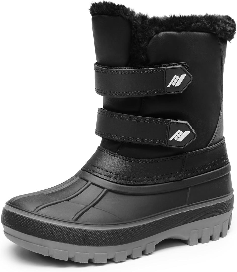 DREAM PAIRS Boys Girls Snow Boots Water-Resistant Outdoor Sport Warm Cozy Anti-Slip Cute Ankle Winter Shoes for Toddler/Little/Big Kid (Black), 11