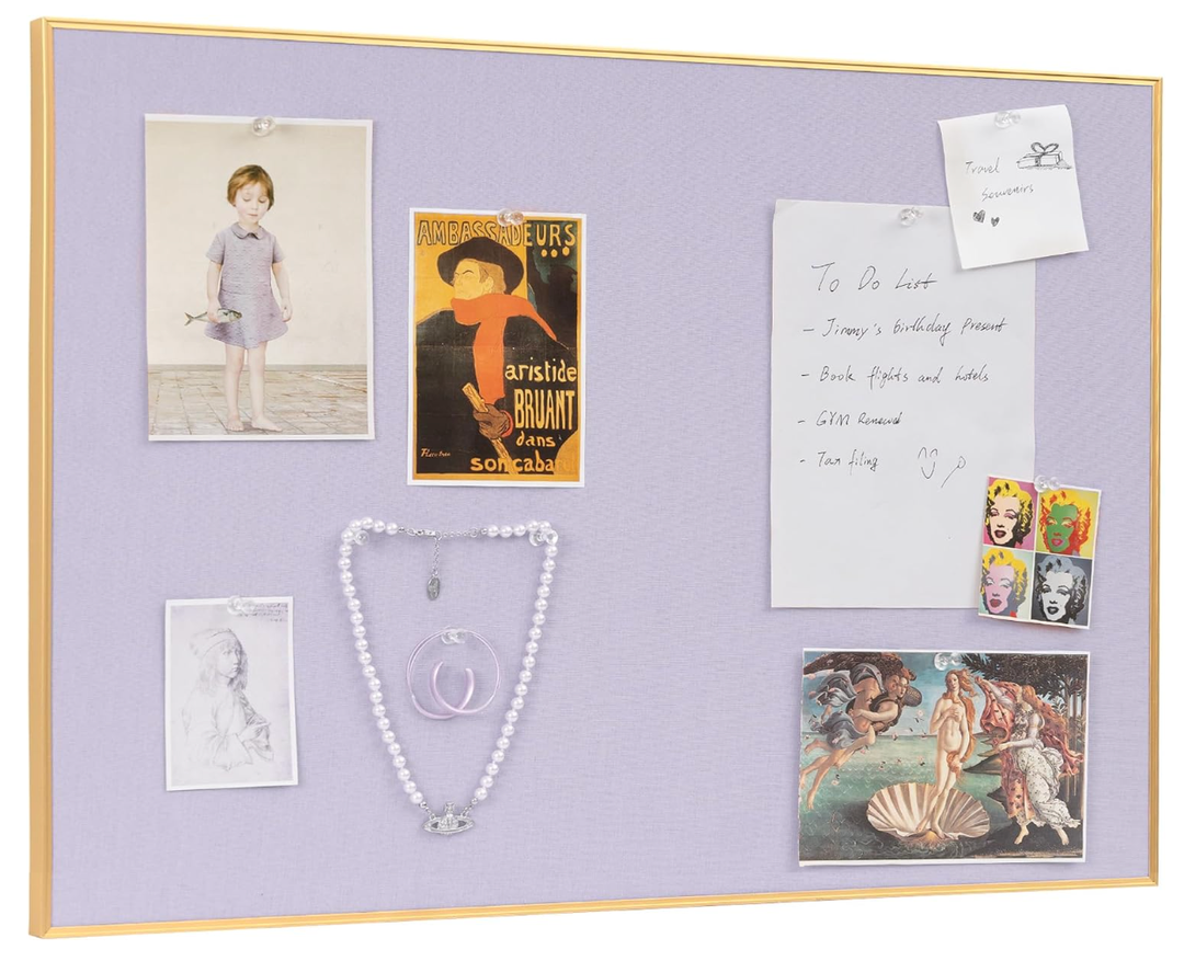 Fabric Bulletin Board 40x30 inches, Golden Aluminum Framed Wall Pin Board