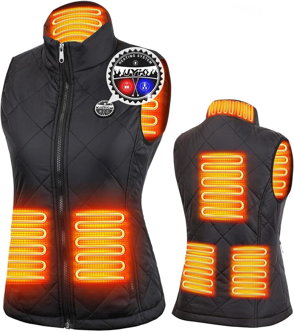 JYK Women's Heated Vest with 3 Heating Levels, 6 Heating Zones,Neck Heating Jacket Washable (Battery Pack Not Included) (X-Large)