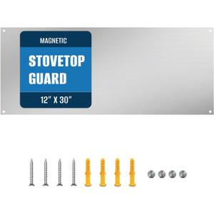 12" By 30" Stainless Steel Stove Backsplash, Reversible Ultra Flat Splatter Guard Range Hood Backsplash, Easy Clean Wall Shield Magnetic Metal Panel