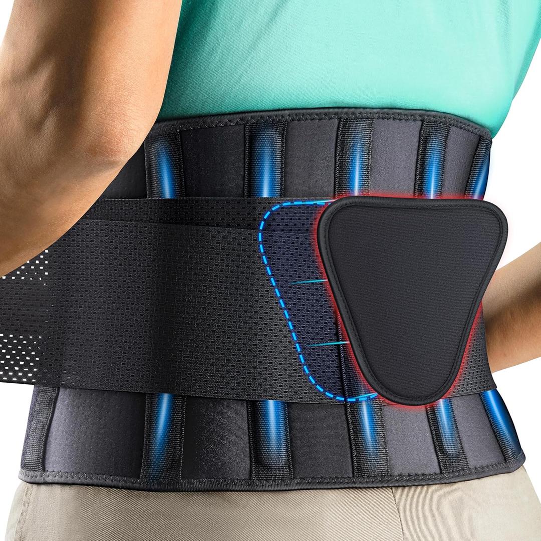 FEATOL Back Brace Support Belt-Lumbar Support Back Brace for Back Pain, Sciatica, Scoliosis, Herniated Disc Adjustable Support Straps-Lower Back Brace with Removable Lumbar Pad for Men & Women (Large/X-Large (Pack of 1), Black)