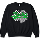 Retro Checkered St Patricks Day Lucky Shamrock Coquette Bow Sweatshirt, Size Small