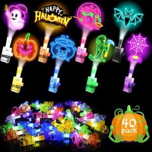 CPSYUB 40 Pack Halloween Party Favors for Kids: LED Light Up Finger Lights Halloween Trick-or-Treat Goodie Bag Fillers Stuffers, Glow in The Dark Toys Bulk Non-Candy for Party Classroom Prizes