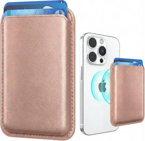 KRTALS Stronger Magnetic RFID Leather Mag-Safe Card Holder for iPhone 17 Series, Mag-Safe Accessories Stick on Series of iPhone 17/16/15/14/13/12 and Pro/Promax, Rose Gold