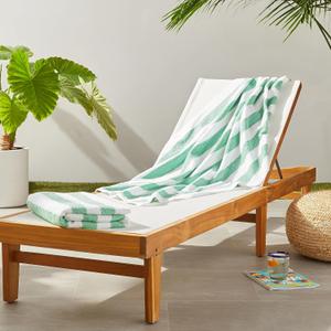 Amazon Basics 100% Cotton Terry Cabana Stripe Pool & Beach Towel, Soft & Absorbent, Quick Drying, Large, 2-Pack, Green, 30" x 60"