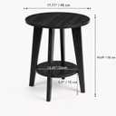 Small Round Side Table-17.7" Cute End Table with 2-Tier Storage | Waterproof Low Nightstand for Kids Room, Nursery, Small Spaces, Plant Stand & Bean Bag (Black)