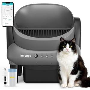 Invengo Automatic Self-Cleaning Cat Litter Box, Open Top Design with Safety Sensors and Anti-Pinch Protection, Smart Automatic Litter Box for Small & Medium Cats and Multi-Cat Homes, Charcoal Grey