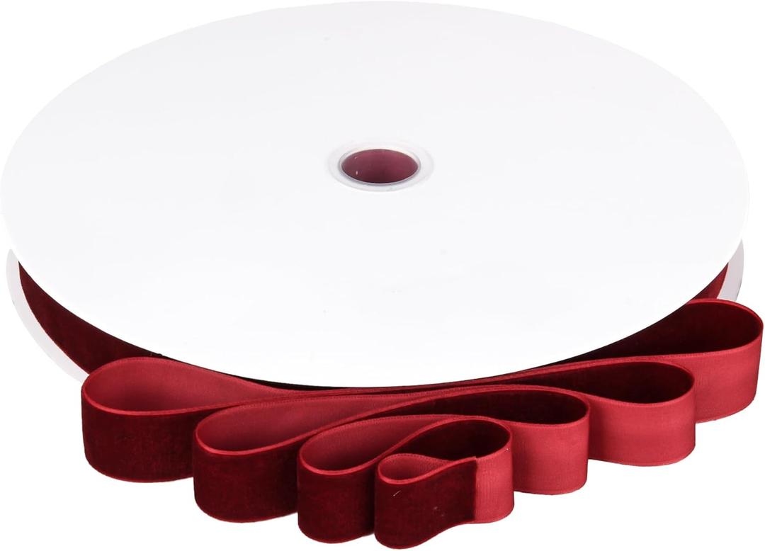 Burgundy Velvet Ribbon 1'' 50 Yards Velvet Fabric Vintage Ribbon for Christmas Tree, Gift Wrapping, Flower Bouquet, Wreath Decorations, Bow Making (Burgundy, 1"-50 Yard)